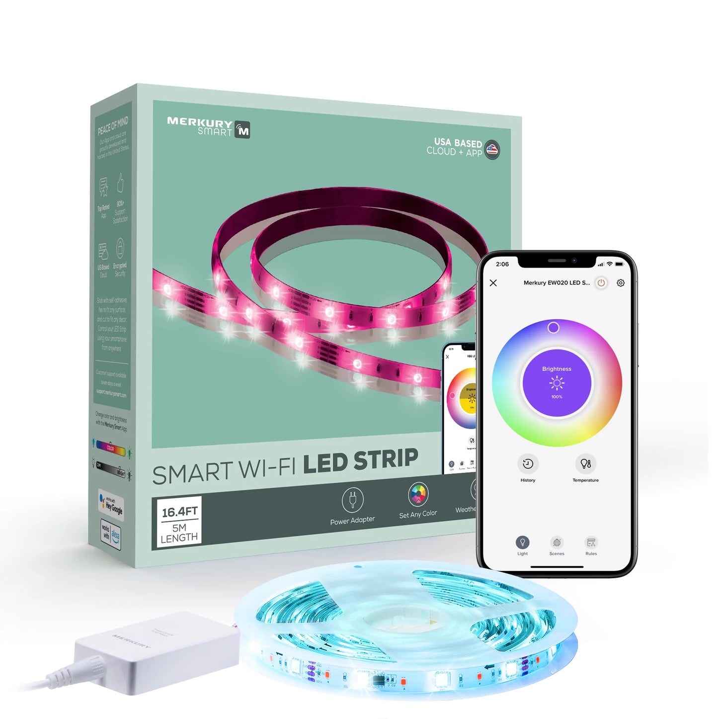 Smart RGB Strip Lights, 16Ft, Sound-Sync