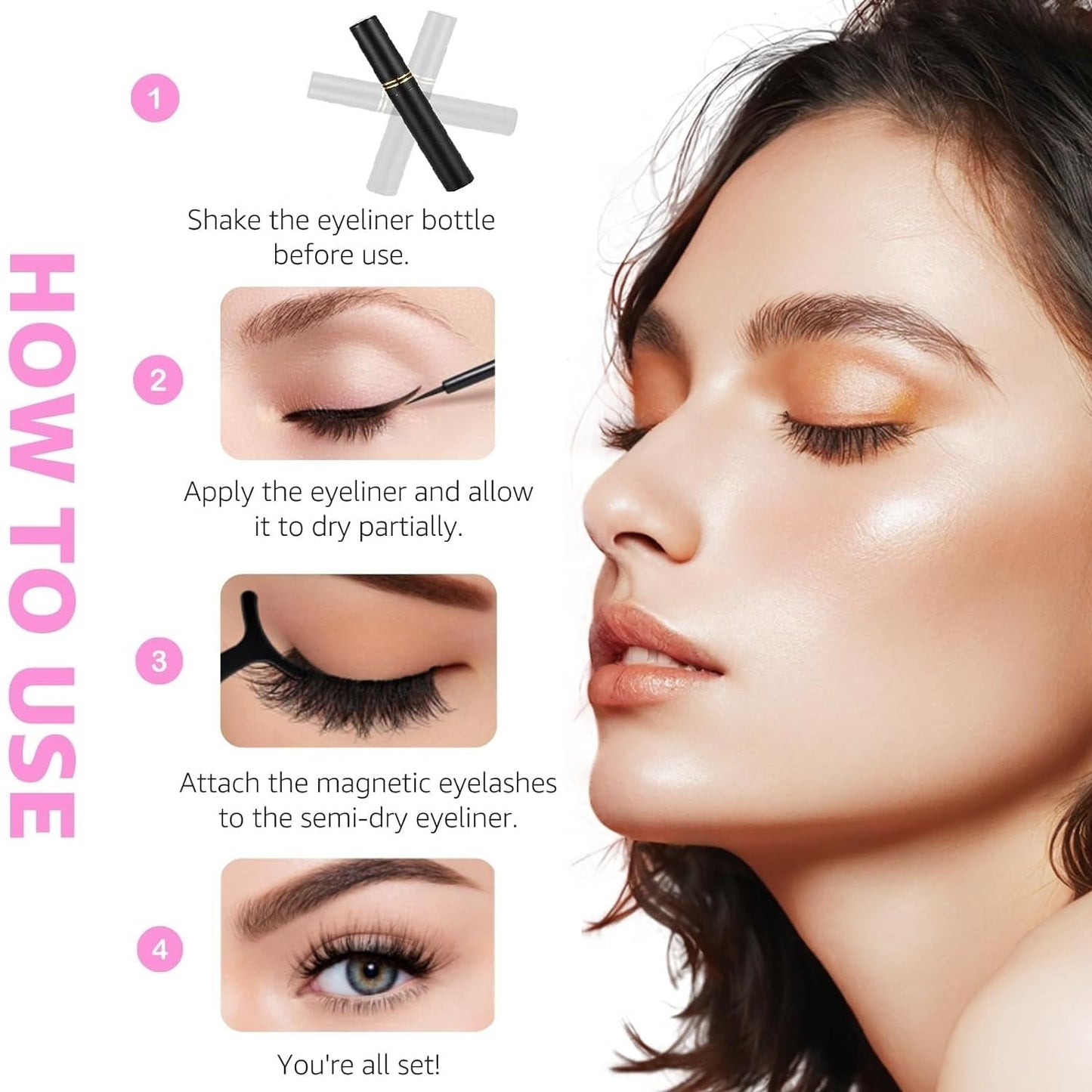 Upgraded Magnetic Eyelashes and Eyeliner Kit Natural Look 3D 10D, Wispy, Cat Eye, Dramatic Soft False Lashes 7 Pairs with Travel Case Easy to Wear Reusable Lashes Waterproof Long Lasting