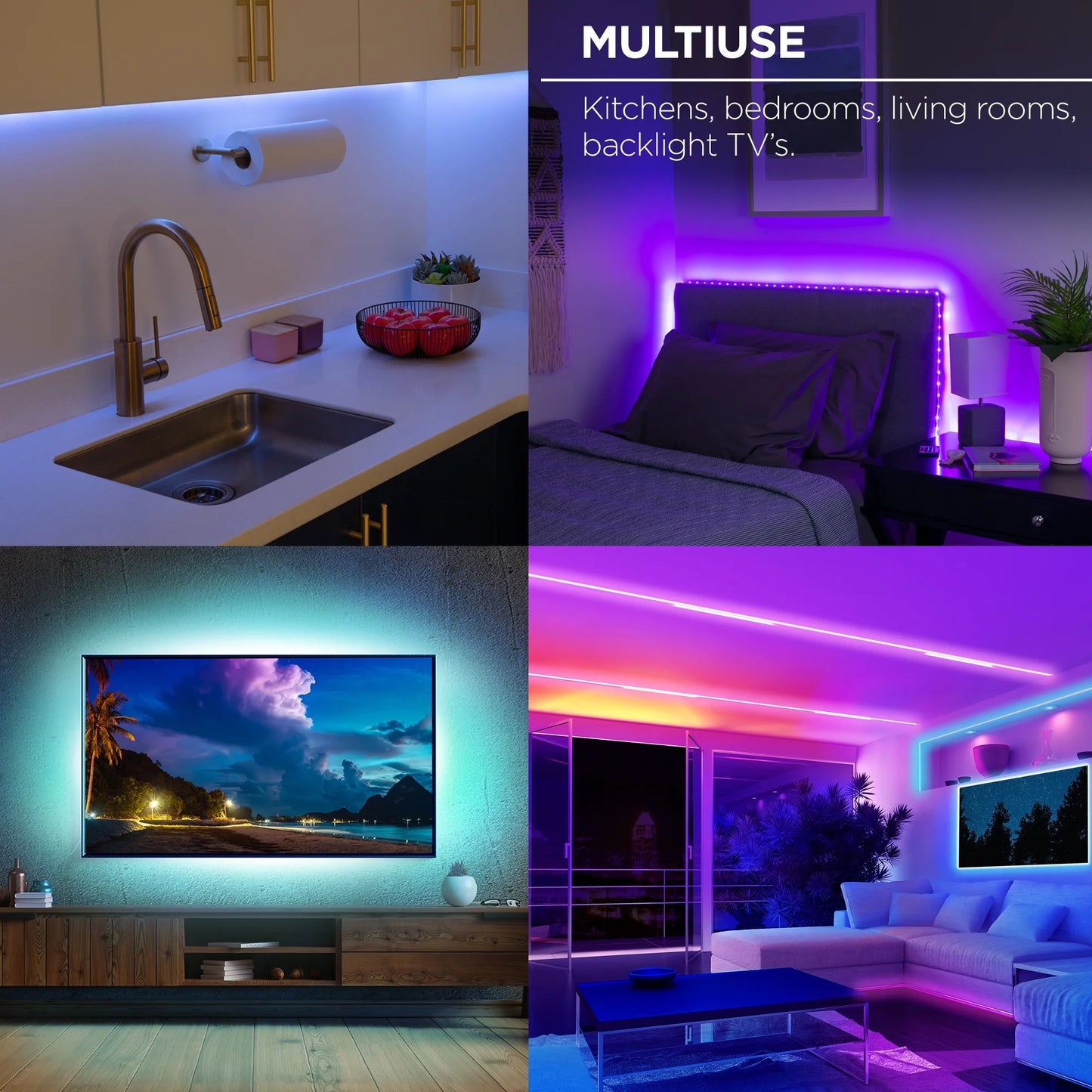 Smart RGB Strip Lights, 16Ft, Sound-Sync