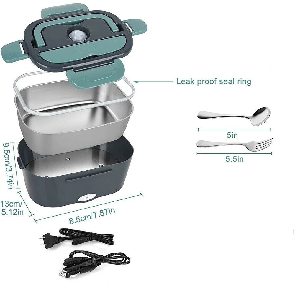 Electric Heating Lunch Box Food Heater/Warmer Portable Heated Lunch Boxes for Car Truck and Home Work Adults Electric Lunch Box - Leak Proof, 1.5L Removable 304 Stainless Steel Container,Green