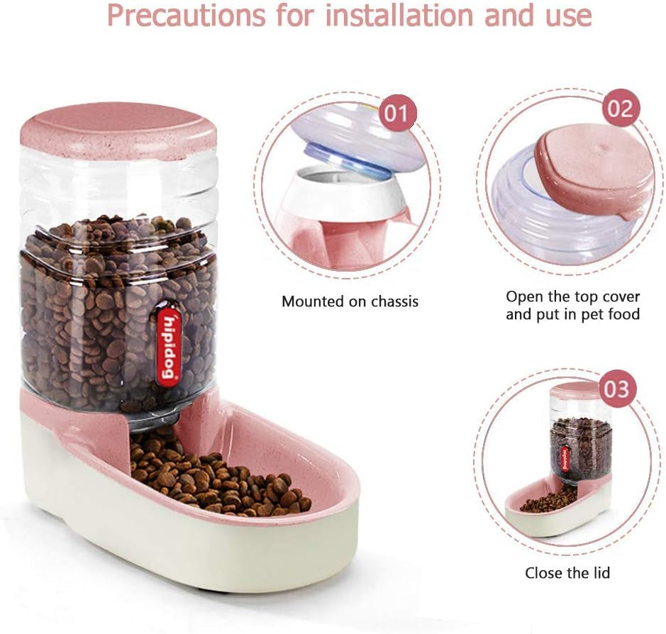 Automatic Cat & Dog Feeder - 1 Gallon Gravity Pet Feeder Dispenser - Pink
