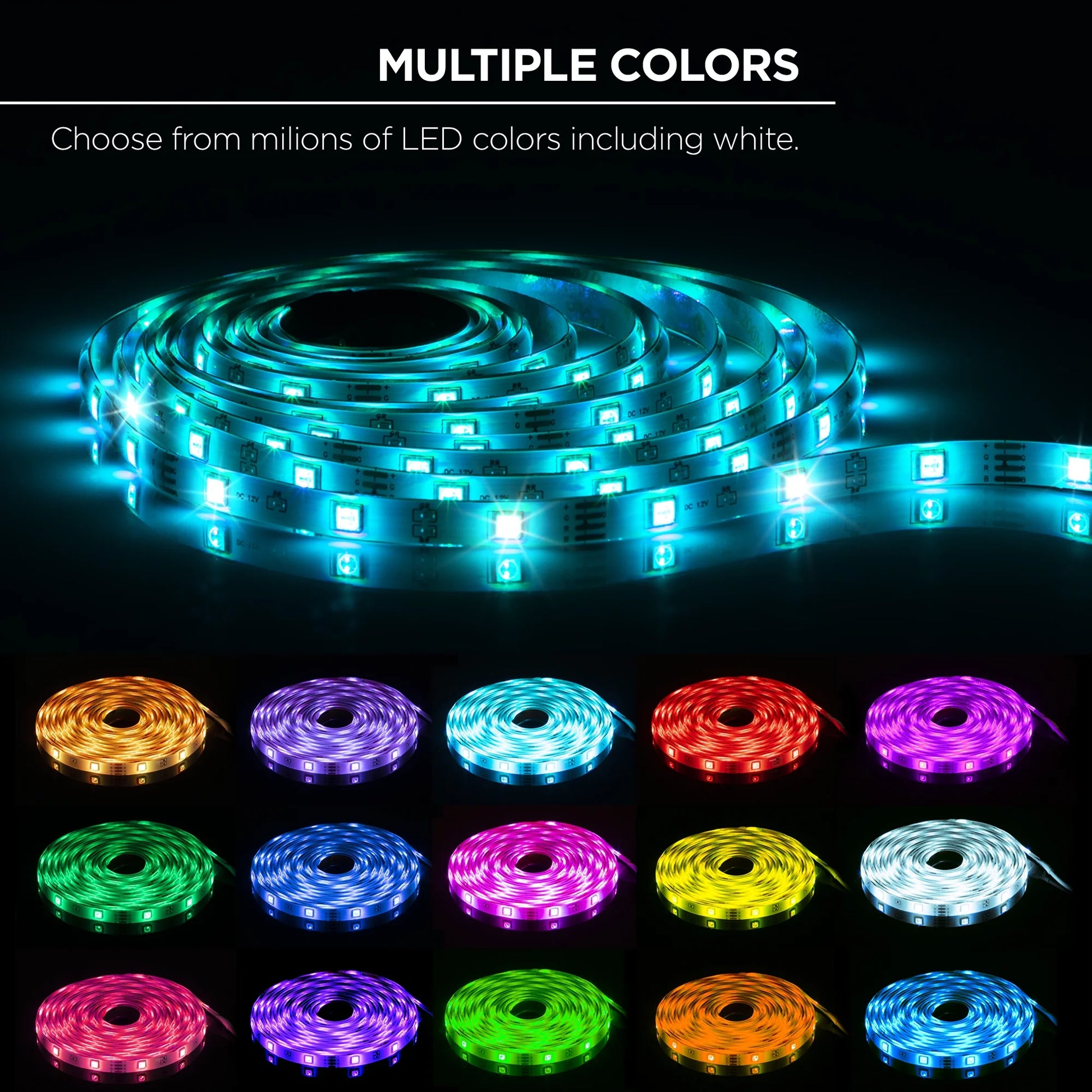 Smart RGB Strip Lights, 16Ft, Sound-Sync