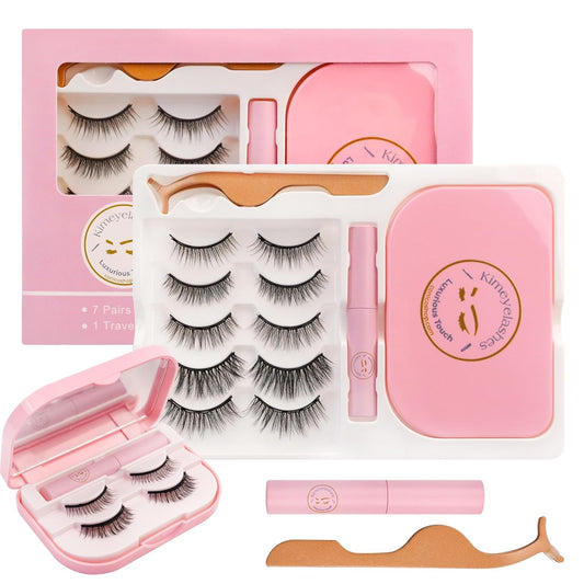Upgraded Magnetic Eyelashes and Eyeliner Kit Natural Look 3D 10D, Wispy, Cat Eye, Dramatic Soft False Lashes 7 Pairs with Travel Case Easy to Wear Reusable Lashes Waterproof Long Lasting