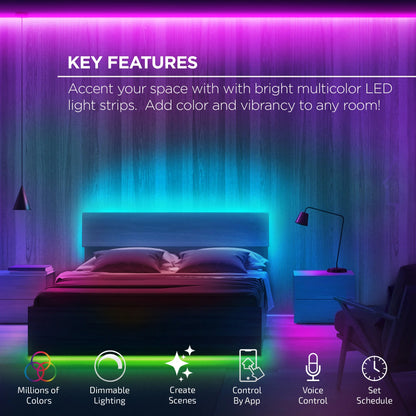 Smart RGB Strip Lights, 16Ft, Sound-Sync