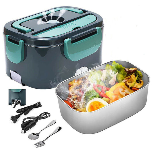 Electric Heating Lunch Box Food Heater/Warmer Portable Heated Lunch Boxes for Car Truck and Home Work Adults Electric Lunch Box - Leak Proof, 1.5L Removable 304 Stainless Steel Container,Green