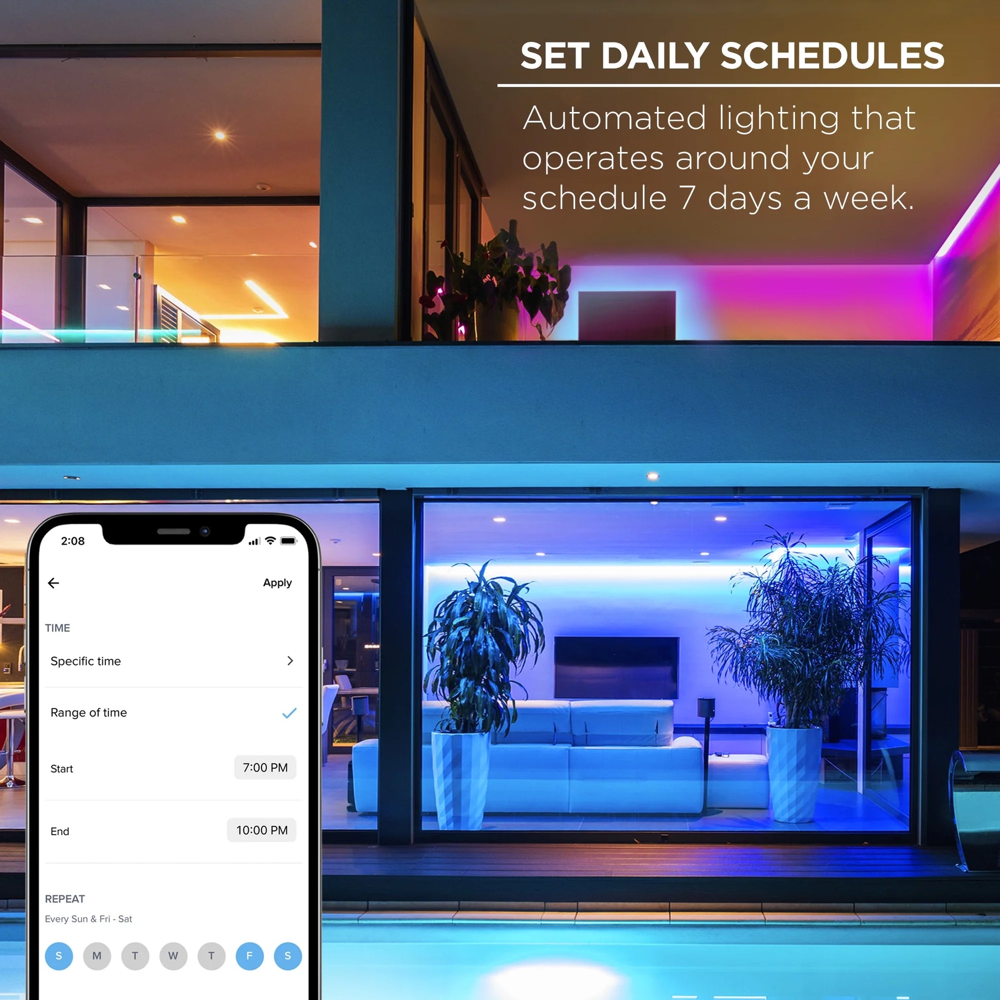 Smart RGB Strip Lights, 16Ft, Sound-Sync