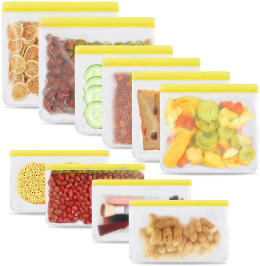 Reusable Ziplock Bag for Food Storage Fridge Organiser，[10 Pack] Extra Thick Eco-Friendly Leakproof Freezer Bags,Home Kitchen Organisation Tools & Gadgets(Yellow)