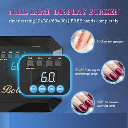 Cordless UV LED Nail Lamp, 54W Gel Dryer with Auto Sensor & Timer for Acrylic Nails - Black