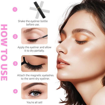 Upgraded Magnetic Eyelashes and Eyeliner Kit Natural Look 3D 10D, Wispy, Cat Eye, Dramatic Soft False Lashes 7 Pairs with Travel Case Easy to Wear Reusable Lashes Waterproof Long Lasting