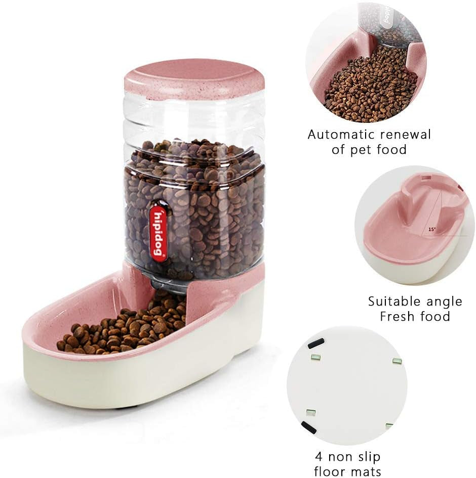 Automatic Cat & Dog Feeder - 1 Gallon Gravity Pet Feeder Dispenser - Pink
