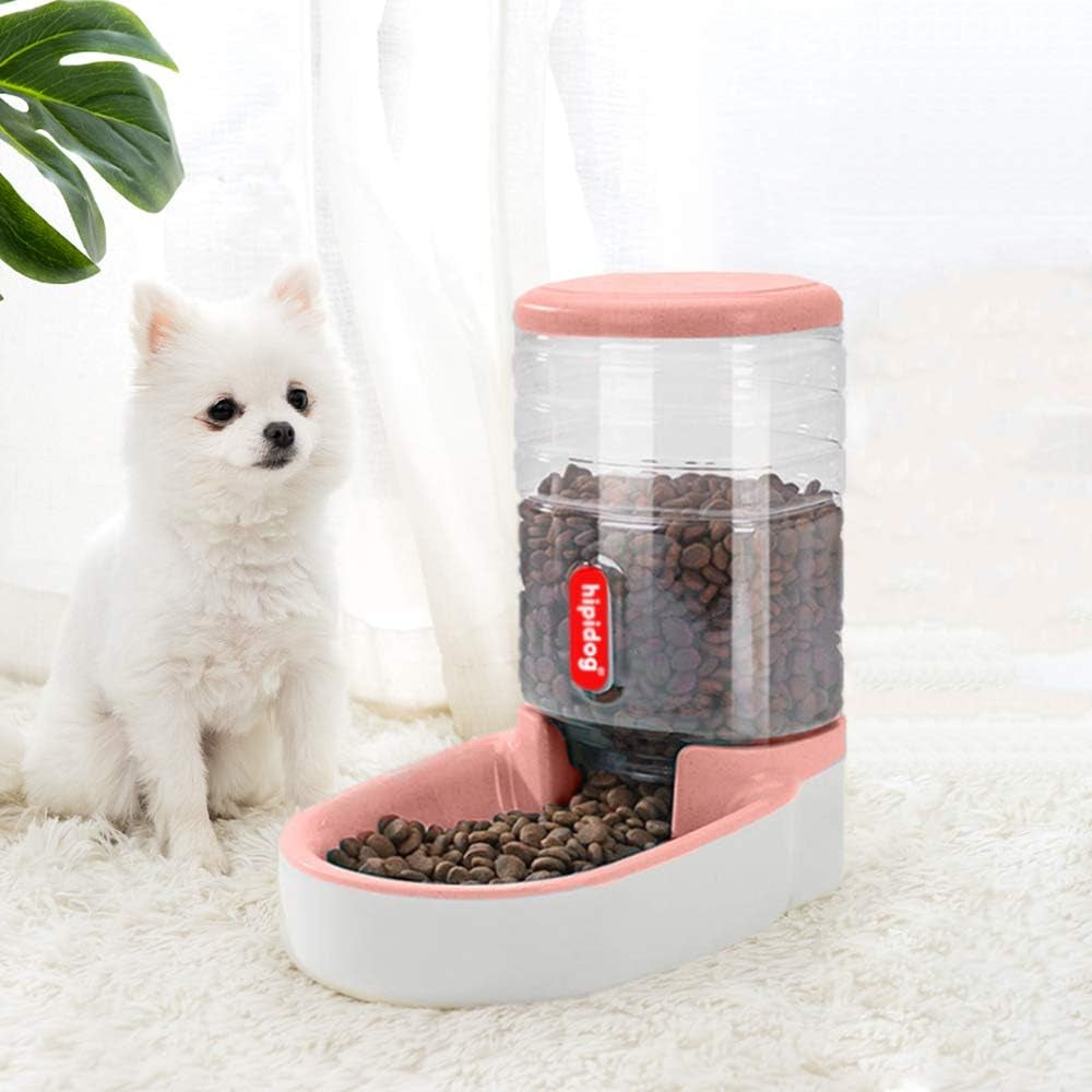 Automatic Cat & Dog Feeder - 1 Gallon Gravity Pet Feeder Dispenser - Pink