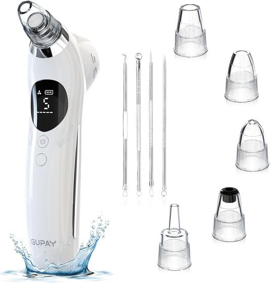 Blackhead Remover Vacuum Facial Pore Cleaner Electric Comedone Whitehead Extractor 5 Suction Probes and 5 Suction Levels Rechargeable Black Heads Remover Tools for Women & Men Facial Skin Care (White)