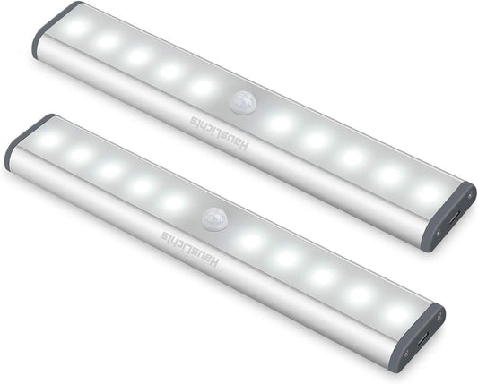 LED Motion Sensor Closet Lights,Under Cabinet Lighting,10-Led Wireless Kitchen Cabinet Lights,Night Light,Led Battery Lights,Motion Led Light Bar, USB Rechargeable Magnet LED Lights 2Pack