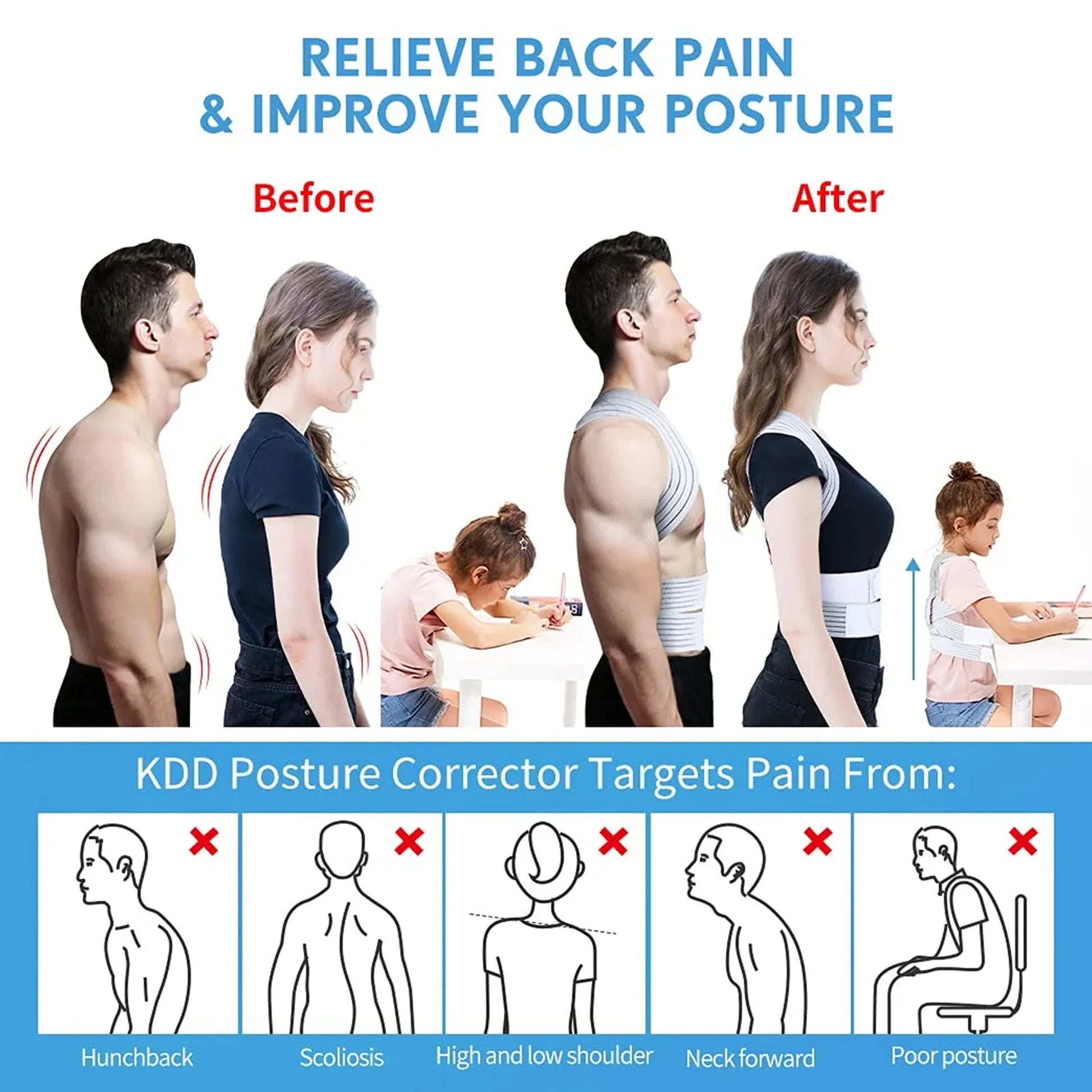 Back Brace Posture Corrector for Women and Men, Back Straightener Posture Corrector, Adjustable Posture Trainer, Large