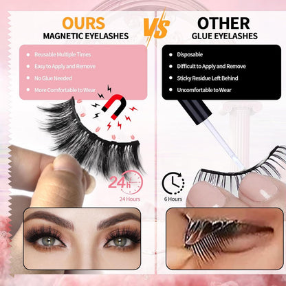 Upgraded Magnetic Eyelashes and Eyeliner Kit Natural Look 3D 10D, Wispy, Cat Eye, Dramatic Soft False Lashes 7 Pairs with Travel Case Easy to Wear Reusable Lashes Waterproof Long Lasting