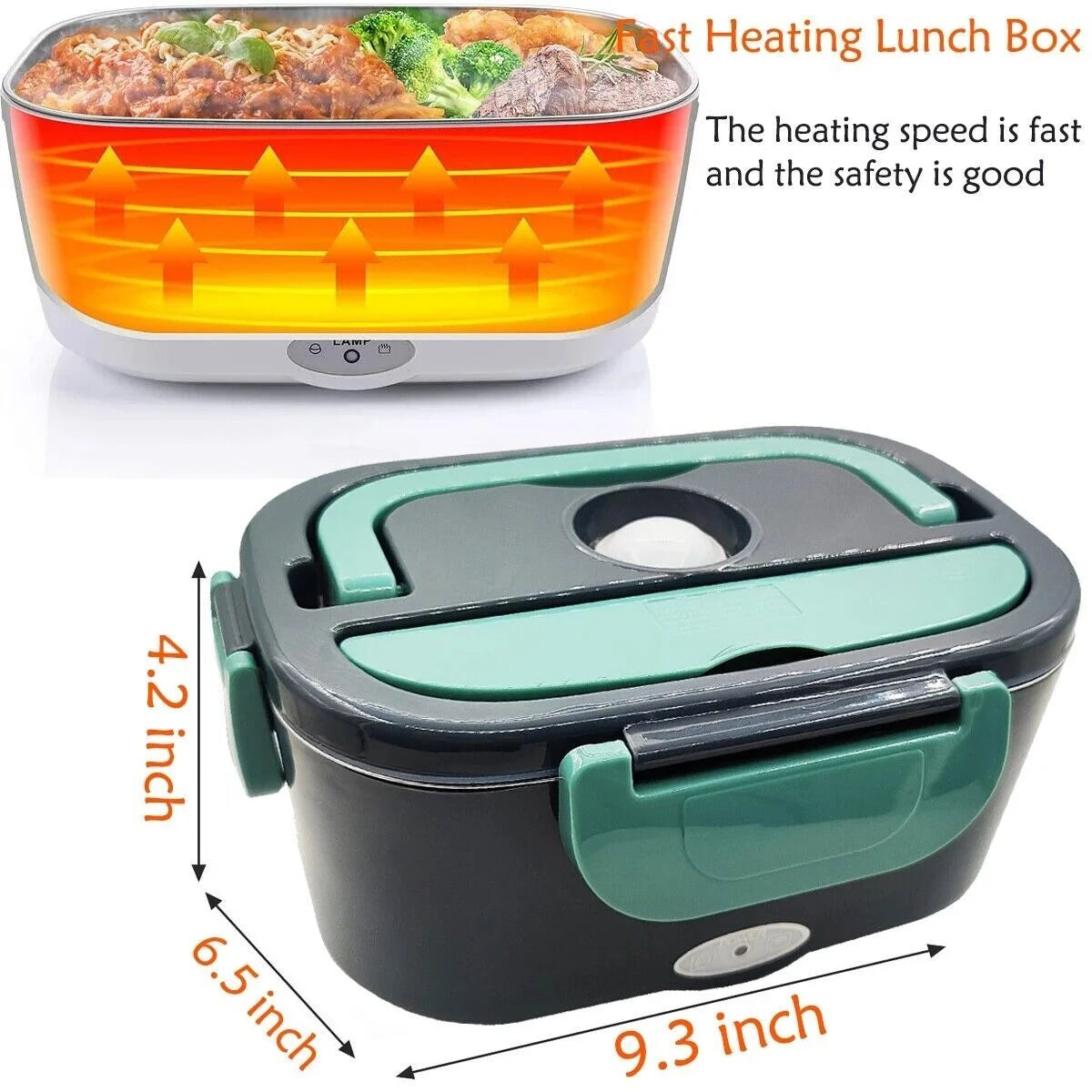 Electric Heating Lunch Box Food Heater/Warmer Portable Heated Lunch Boxes for Car Truck and Home Work Adults Electric Lunch Box - Leak Proof, 1.5L Removable 304 Stainless Steel Container,Green