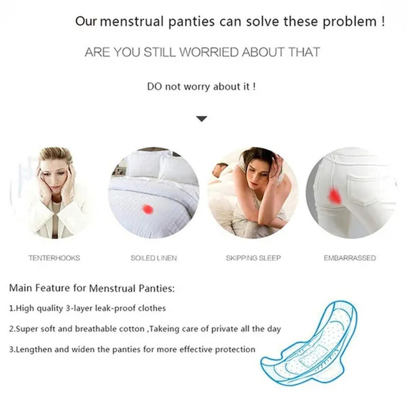 Women Menstrual Panties Sexy Leak Proof Underwear Period Proof Briefs Pants